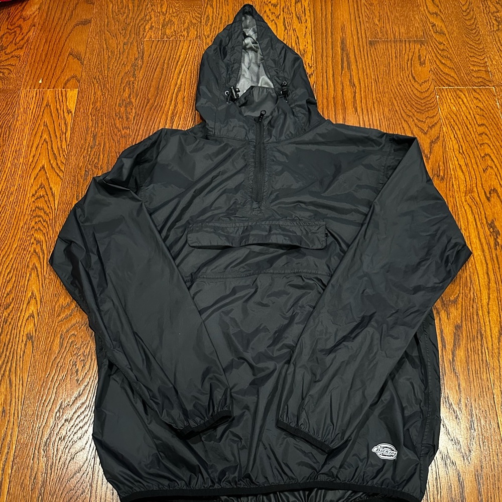 Dickies Black Windbreaker Jacket with Hood and Half-Zip Size Large